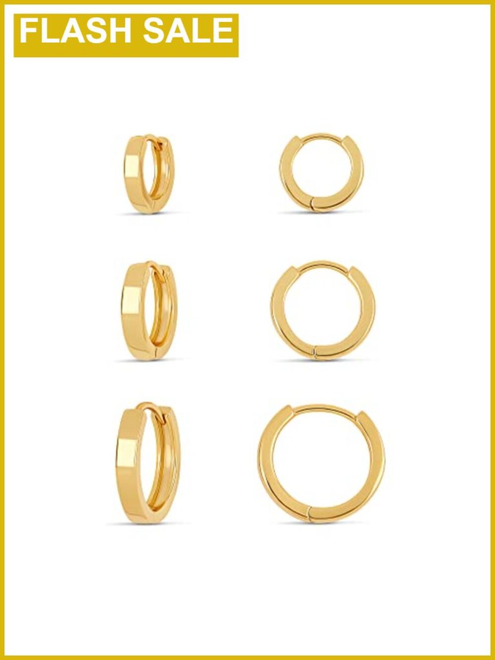 14K Gold Plated Huggie Hoop Earrings 3 Pack Hypoallergenic